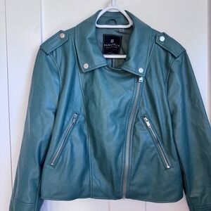 Bagatelle Collection Women's Moto Faux Leather Green Jacket Size XL Biker